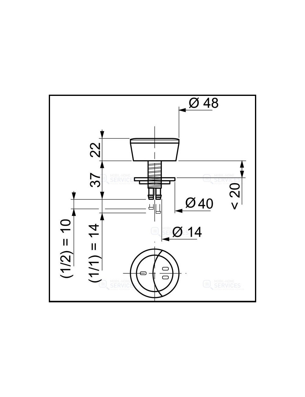 Bouton poussoir pour réservoir WC