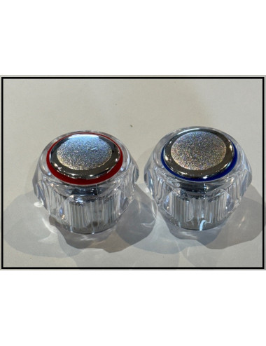 Têtes de robinets chaud + froid transparents MH ANGLAIS