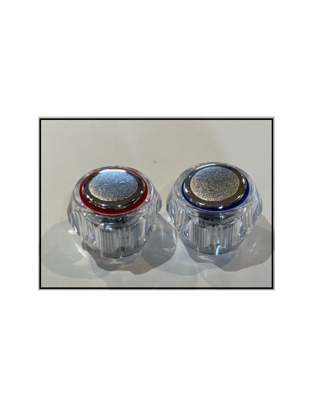 Têtes de robinets chaud + froid transparents MH ANGLAIS