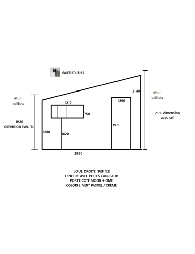 OCCASION : Joue droite 2950x2180/1920 avec porte Vert pastel / Crème