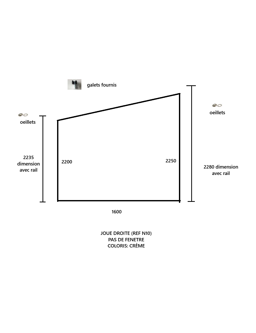 NEUF-DESTOCKAGE Joue de coté Droit 1600x2280/2235 Crème